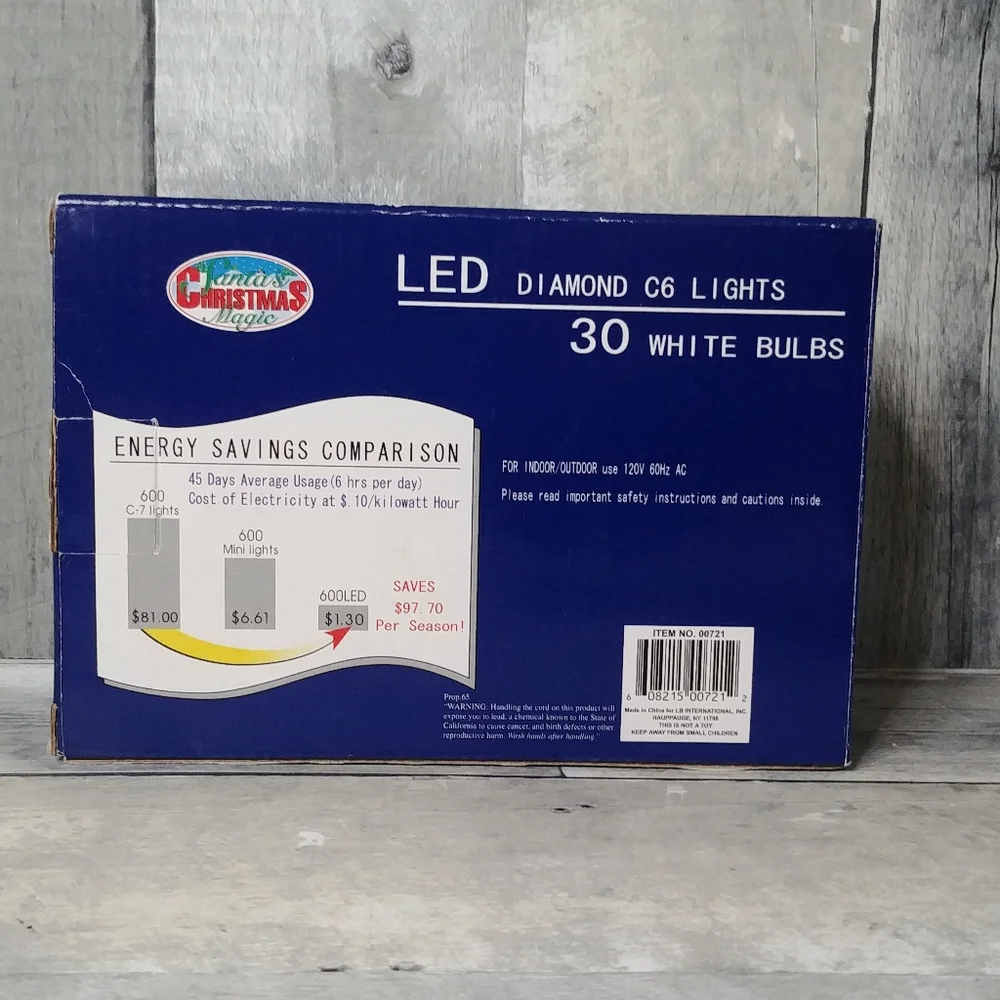 LED Diamond C6 Christmas Lights ~ 30 White Bulbs String NOB
